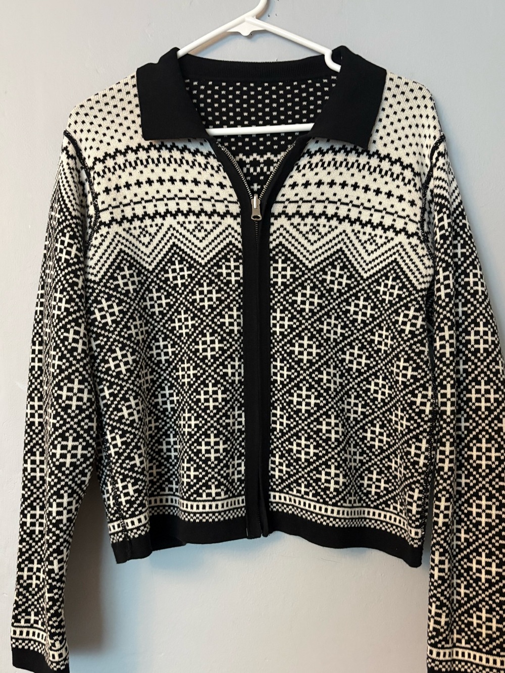 Reversible Nordic Fair Isle Zip-Front Cardigan Polo Sweater